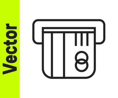 Siyah çizgi kredi kartı simgesi beyaz arkaplanda izole edildi. Çevrimiçi ödeme. Nakit çekilmesi. Finansal operasyonlar. Alışveriş tabelası. Vektör İllüstrasyonu.