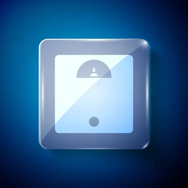 Λευκό Εικονίδιο Ζυγαριάς Μπάνιου Απομονωμένο Μπλε Φόντο Εξοπλισμός Μέτρησης Βάρους — Διανυσματικό Αρχείο