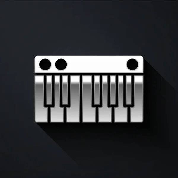 Icône Synthétiseur Silver Music Isolée Sur Fond Noir Piano Électronique — Image vectorielle