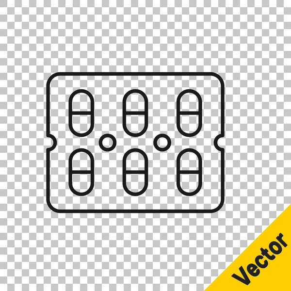 Línea Negra Píldoras Blister Icono Del Envase Aislado Sobre Fondo — Vector de stock