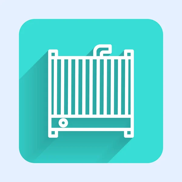 長い影で隔離されたホワイトラインカーラジエーター冷却システムアイコン 緑の四角形のボタン ベクターイラスト — ストックベクタ