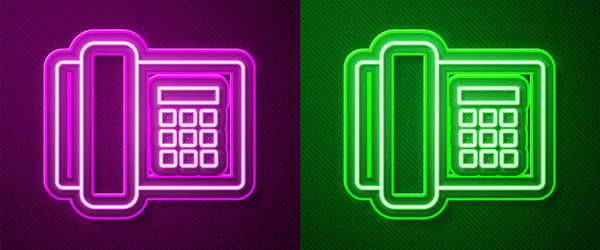 Zářící Neonová Čára Ikona Telefonu Izolovaná Fialovém Zeleném Pozadí Telefon — Stockový vektor