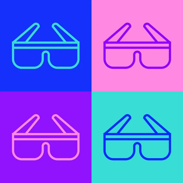 Pop Art Línea Gafas Cine Icono Aislado Fondo Color Ilustración — Archivo Imágenes Vectoriales