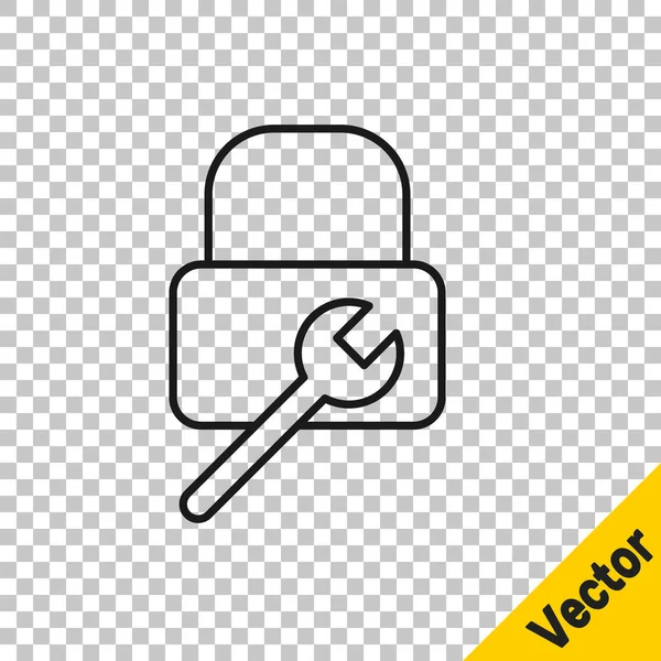 Schwarze Linie Lock Reparatur Symbol Isoliert Auf Transparentem Hintergrund Vorhängeschloss — Stockvektor