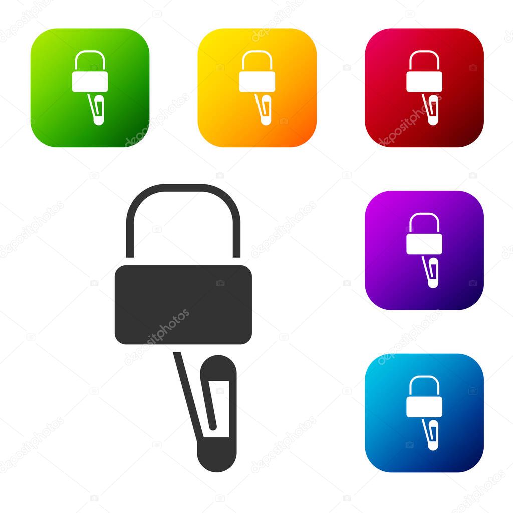 Black Lockpicks or lock picks for lock picking icon isolated on white background. Set icons in color square buttons. Vector Illustration.