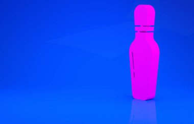 Mavi arkaplanda izole edilmiş pembe bovling simgesi. Minimalizm kavramı. 3 boyutlu illüstrasyon. 3 Boyutlu Hazırlama