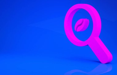 Mavi arkaplanda pembe kahve çekirdeği simgesi var. Minimalizm kavramı. 3 boyutlu illüstrasyon. 3 Boyutlu Hazırlama