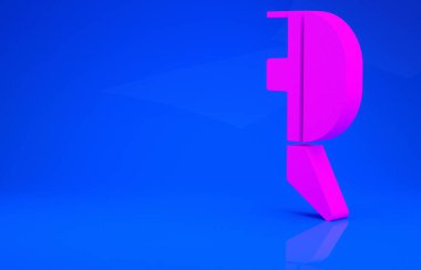 Mavi arka planda pembe eskrim başlığı maskesi simgesi izole edildi. Geleneksel spor savunması. Minimalizm kavramı. 3 boyutlu illüstrasyon. 3 Boyutlu Hazırlama