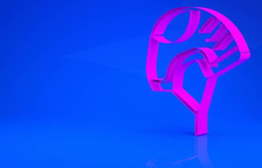 Mavi arkaplanda pembe miğfer simgesi izole edildi. Olağanüstü bir spor. Spor malzemeleri. Minimalizm kavramı. 3 boyutlu illüstrasyon. 3 Boyutlu Hazırlama