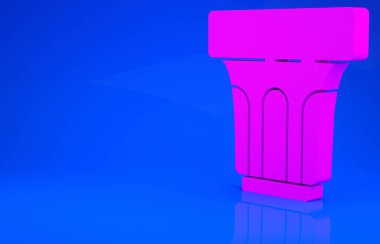 Mavi zemin üzerinde su ikonu olan pembe cam. Soda bardağı. Minimalizm kavramı. 3 boyutlu illüstrasyon. 3 Boyutlu Hazırlama