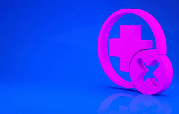 Das medizinische Symbol des rosa Kreuzes isoliert auf blauem Hintergrund. Erste Hilfe. Diagnose-Symbol. Medizin und Apotheke Zeichen. Minimalismus-Konzept. 3D-Illustration. 3D-Renderer — Stockfoto