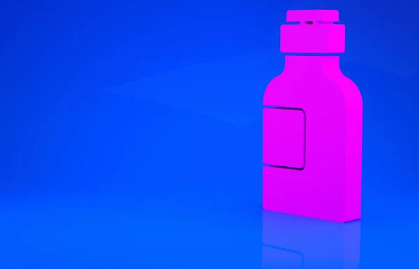 Pink Bottle of medicine syrup icon isolated on blue background. Minimalism concept. 3d illustration. 3D render — Stock Photo, Image