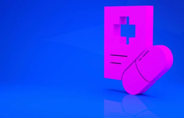 Rosa Medicinsk receptbelagda ikon isolerad på blå bakgrund. Rx form. Recept medicinsk. Apoteks- eller medicinsymbol. Minimalistiskt koncept. 3D-illustration. 3D-återgivning — Stockfoto