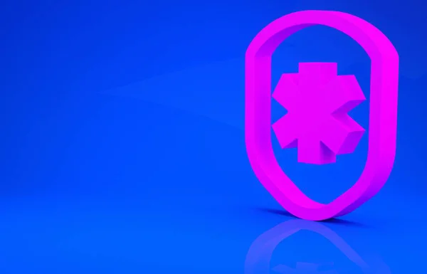 Escudo médico rosa con icono de cruz aislado sobre fondo azul. Protección, seguridad, seguridad con contraseña. Concepto minimalista. Ilustración 3d. Renderizado 3D —  Fotos de Stock