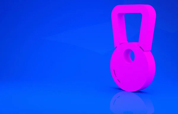 Rózsaszín Kettlebell ikon elszigetelt kék háttérrel. Sportfelszerelés. Minimalizmus koncepció. 3D illusztráció. 3D renderelés — Stock Fotó