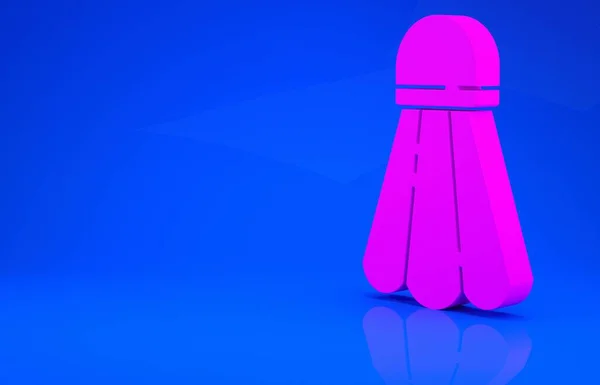 Ícone rosa Badminton shuttlecock isolado no fundo azul. Equipamento desportivo. Conceito de minimalismo. Ilustração 3d. Renderização 3D — Fotografia de Stock