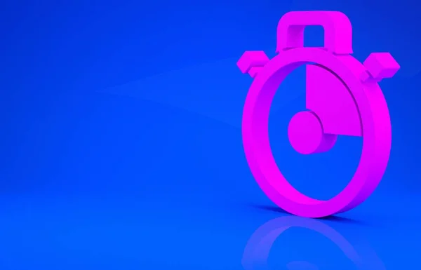 Значок Розовый секундомер выделен на синем фоне. Знак таймера. Знак хронометра. Концепция минимализма. 3d иллюстрация. 3D рендеринг — стоковое фото