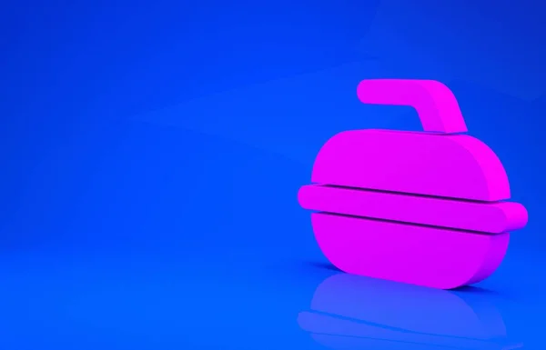 Pedra rosa para curling ícone do jogo esporte isolado no fundo azul. Equipamento desportivo. Conceito de minimalismo. Ilustração 3d. Renderização 3D — Fotografia de Stock