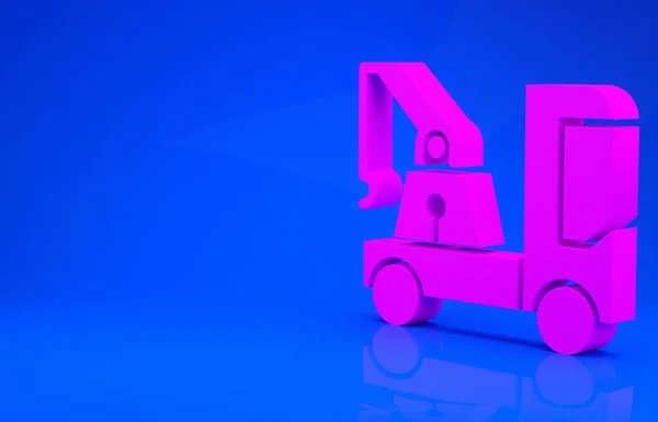 Ikona Pink Tow ciężarówki izolowane na niebieskim tle. Koncepcja minimalizmu. Ilustracja 3D. Renderowanie 3D — Zdjęcie stockowe