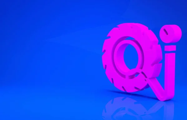 Rózsaszín gumiabroncs nyomásmérő ikon elszigetelt kék alapon. Ellenőrzöm a keréknyomást. Méretek, manométer. Autómentő koncepció. Minimalizmus koncepció. 3D illusztráció. 3D renderelés — Stock Fotó
