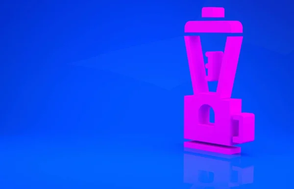 粉色电动咖啡研磨机图标隔离在蓝色背景。最低纲领的概念。3D例证。3D渲染 — 图库照片