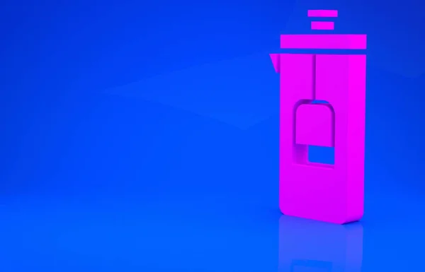 Ícone de imprensa francês rosa isolado no fundo azul. Conceito de minimalismo. Ilustração 3d. Renderização 3D — Fotografia de Stock