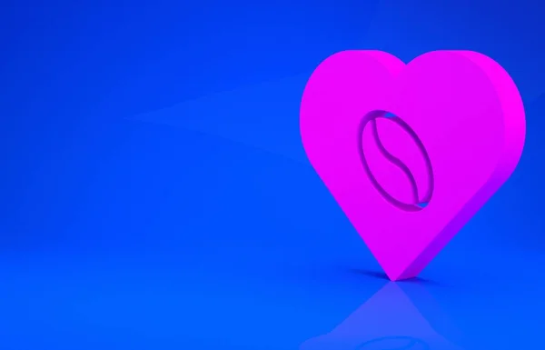 Rózsaszín kávé szerelmeseinek ikon elszigetelt kék háttérrel. Imádom a kávét. Minimalizmus koncepció. 3D illusztráció. 3D renderelés — Stock Fotó