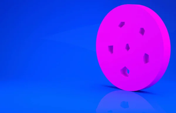 핑크 쿠키나 초콜릿 아이콘이 들어간 비스킷은 파란색 배경에 분리되어 있습니다. 미니멀리즘의 개념입니다. 3d 는 다음을 가리킨다. 3D 렌더링 — 스톡 사진