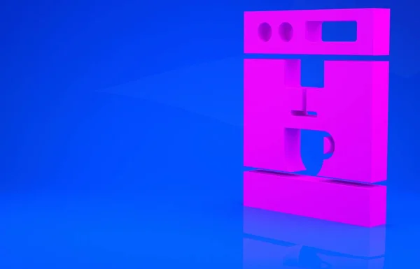 Icono de la máquina de café rosa aislado sobre fondo azul. Concepto minimalista. Ilustración 3d. Renderizado 3D — Foto de Stock