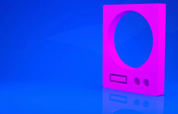 Ícone balanças eletrônicas rosa isolado no fundo azul. Equipamento de medida de peso. Conceito de minimalismo. Ilustração 3d. Renderização 3D — Fotografia de Stock