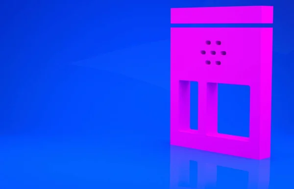 Pink Bag ikony ziaren kawy izolowane na niebieskim tle. Koncepcja minimalizmu. Ilustracja 3D. Renderowanie 3D — Zdjęcie stockowe