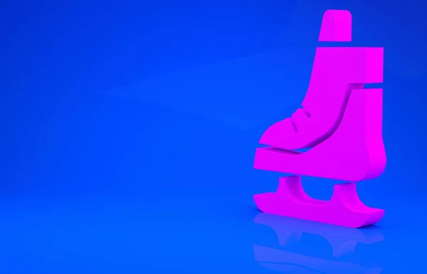 ピンクのスケートアイコンは青の背景に隔離されています。アイススケートシューズアイコン。ブレード付きのスポーツブーツ。最小限の概念。3Dイラスト。3Dレンダリング — ストック写真