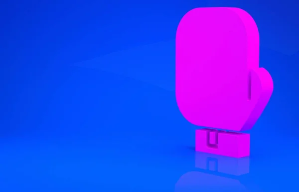 Ikona różowej rękawicy bokserskiej na niebieskim tle. Koncepcja minimalizmu. Ilustracja 3D. Renderowanie 3D — Zdjęcie stockowe