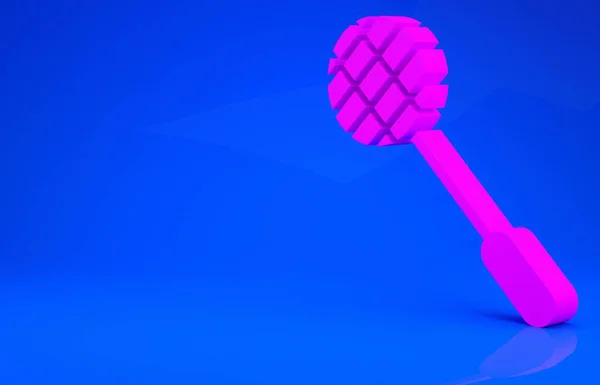 粉色网球拍图标隔离在蓝色背景。运动器材。最低纲领的概念。3D例证。3D渲染 — 图库照片