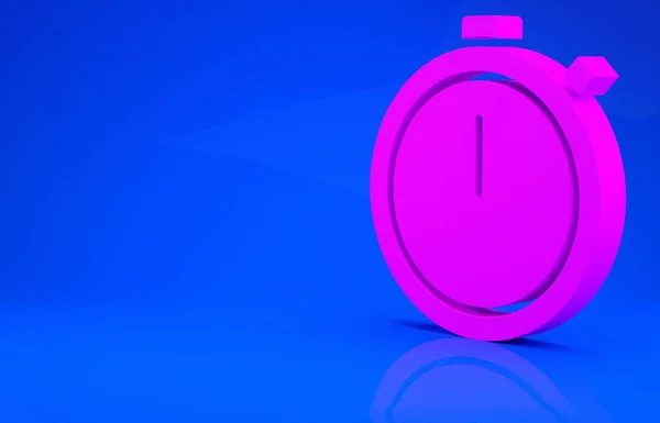 Rosa Stopwatch ikon isolerad på blå bakgrund. Tidtagarskylt. Kronometertecken. Minimalistiskt koncept. 3D-illustration. 3D-återgivning — Stockfoto
