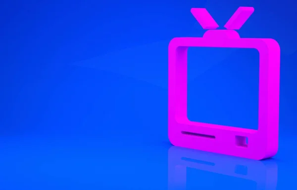 Rózsaszín Retro tv ikon elszigetelt kék háttérrel. Televíziós jel. Minimalizmus koncepció. 3D illusztráció. 3D renderelés — Stock Fotó