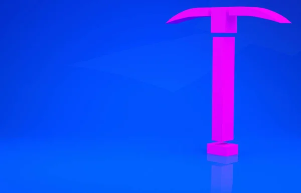 Icono Pink Pickaxe aislado sobre fondo azul. Concepto minimalista. Ilustración 3d. Renderizado 3D — Foto de Stock