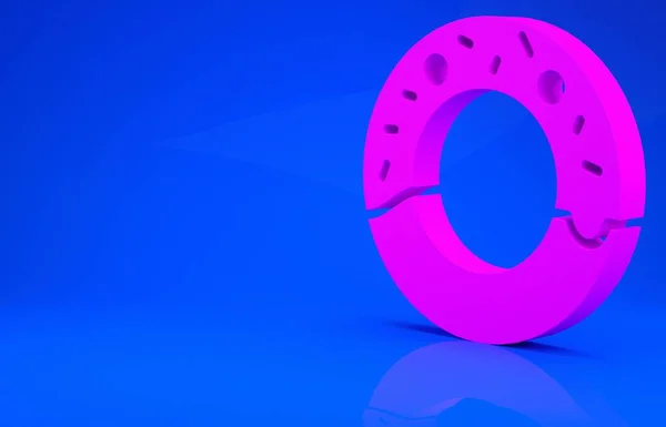 青地に甘い釉薬のアイコンが孤立したピンクドーナツ。最小限の概念。3Dイラスト。3Dレンダリング — ストック写真