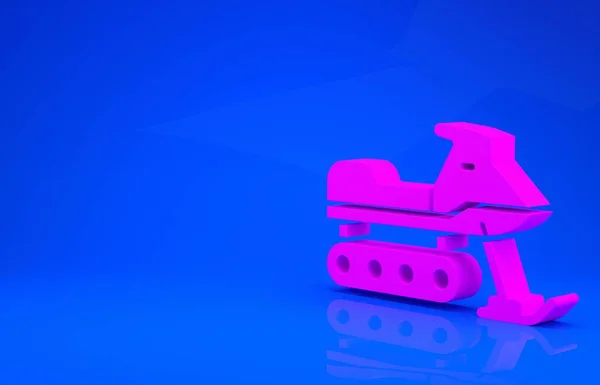 Rózsaszín Snowmobile ikon elszigetelt kék háttérrel. Hójáró tábla. Extrém sport. Minimalizmus koncepció. 3D illusztráció. 3D renderelés — Stock Fotó