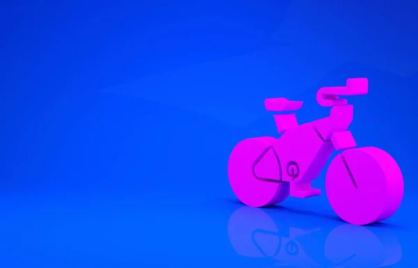 Icono de la bicicleta rosa aislado sobre fondo azul. Carrera de bicicletas. Deporte extremo. Equipamiento deportivo. Concepto minimalista. Ilustración 3d. Renderizado 3D — Foto de Stock