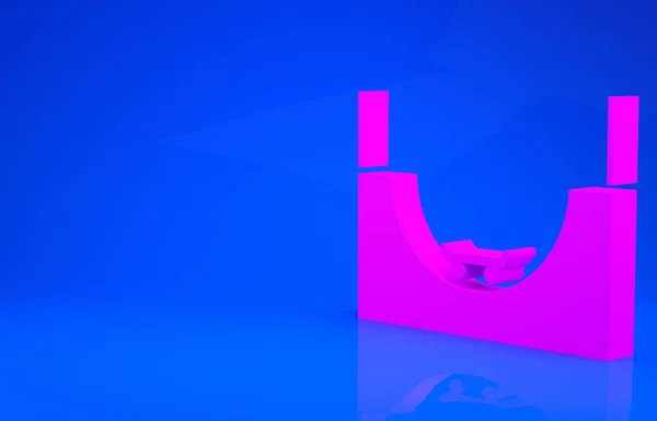 ピンクのスケートパークアイコンは青の背景に隔離されています。ランプ、ローラー、スケートパークの階段のセット。極端なスポーツだ。最小限の概念。3Dイラスト。3Dレンダリング — ストック写真