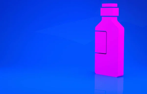 Rosa Flasche Wasser Symbol isoliert auf blauem Hintergrund. Soda Aqua Drink Zeichen. Minimalismus-Konzept. 3D-Illustration. 3D-Renderer — Stockfoto