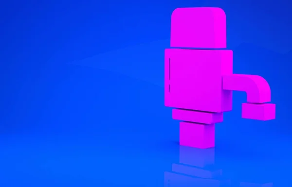 Roze Mechanische pomp voor flessenwater icoon geïsoleerd op blauwe achtergrond. Minimalisme concept. 3d illustratie. 3D-weergave — Stockfoto