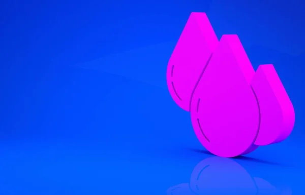 Rosa Wassertropfen Symbol isoliert auf blauem Hintergrund. Minimalismus-Konzept. 3D-Illustration. 3D-Renderer — Stockfoto