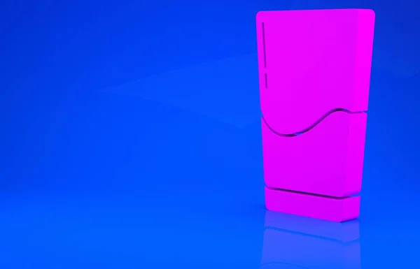 粉色玻璃与水图标隔离在蓝色背景.苏打水最低纲领的概念。3D例证。3D渲染 — 图库照片
