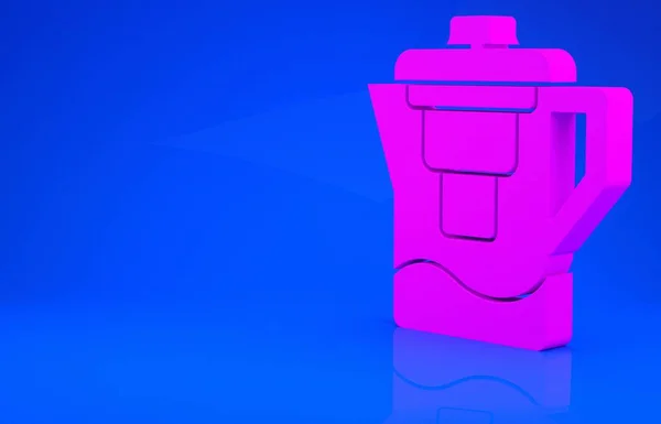 Jarro de água rosa com um ícone de filtro isolado no fundo azul. Conceito de minimalismo. Ilustração 3d. Renderização 3D — Fotografia de Stock