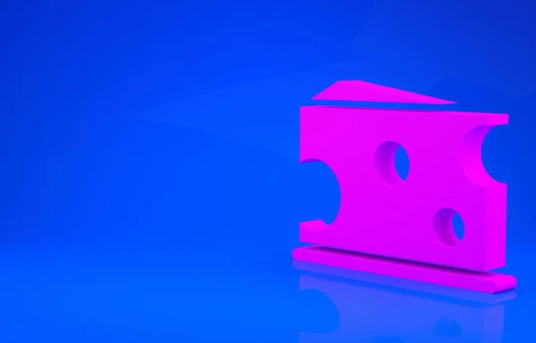 Ikona růžový sýr izolované na modrém pozadí. Minimalismus. 3D ilustrace. 3D vykreslení — Stock fotografie
