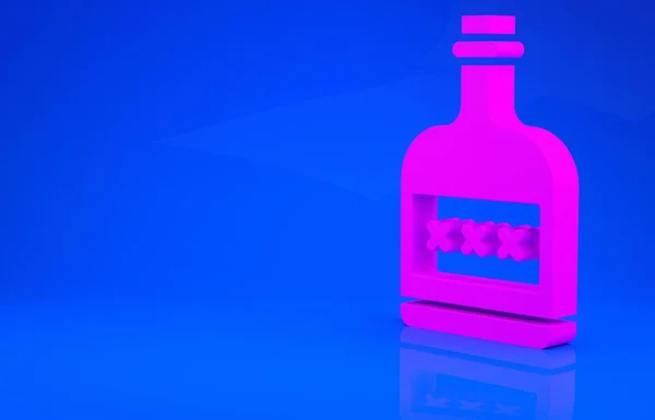 Bevanda alcolica rosa icona bottiglia di rum isolato su sfondo blu. Concetto minimalista. Illustrazione 3d. Rendering 3D — Foto Stock