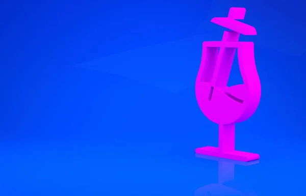 粉红色的鸡尾酒尾巴图标孤立在蓝色的背景.最低纲领的概念。3D例证。3D渲染 — 图库照片