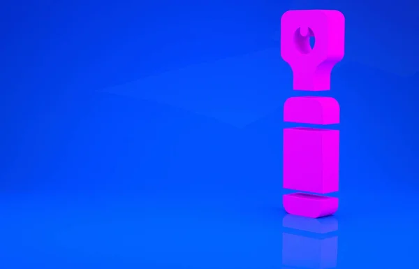Rózsaszín palack nyitó ikon elszigetelt kék alapon. Minimalizmus koncepció. 3D illusztráció. 3D renderelés — Stock Fotó